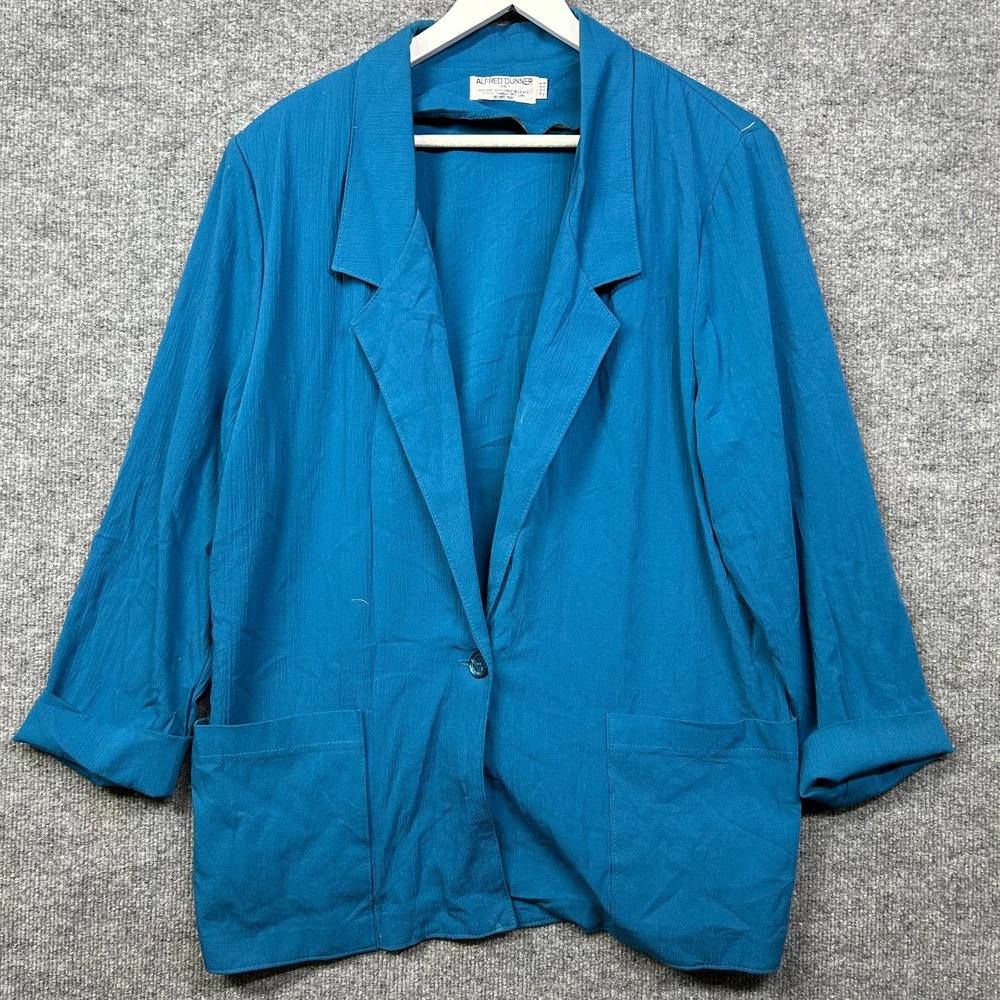 Vintage Alfred Dunner Blazer Women's Blue Cuffed Sleeve USA Made Jacket - 16